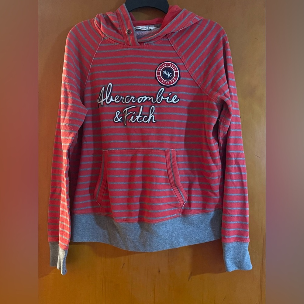 Abercrombie & Fitch Red and Gray Striped Hoodie